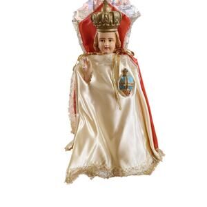 10" Plaster Miraculous Jesus Infant of Prague Statue in Vestment Gown Vintage